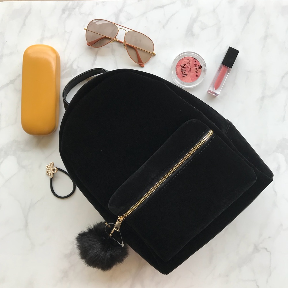 🎄 SALE Black Faux Velvet Backpack NWT